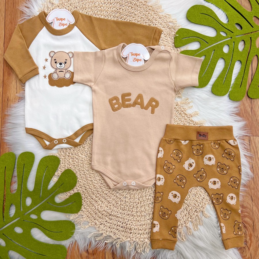 Conj. de Malha 3 peças - Bear com Estrelinhas - Caramelo